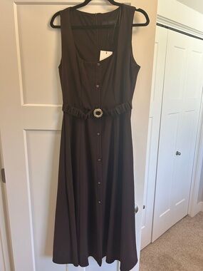 Zara Brown Sleeveless Midi Dress with Decorative Buckle